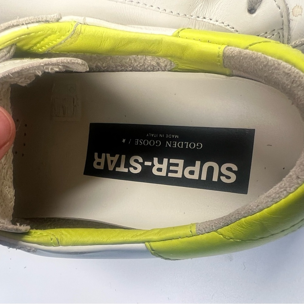 GOLDEN GOOSE Superstar Distressed Leather Sneaker white/lime green - Picture 11 of 16
